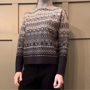 Joie Fair Isle Mock Neck Sweater Super Soft Gray Black Womens Size Medium
